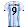 J. ALVAREZ #9 Argentina Soccer Jersey Champions 3 Stars Home Custom World Cup Jersey 2022 - soccerdiveshop