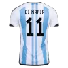 DI MARIA #11 Argentina Soccer Jersey Champions 3 Stars Home Custom World Cup Jersey 2022 - soccerdiveshop