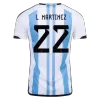 L. MARTINEZ #22 Argentina Soccer Jersey Champions 3 Stars Home Custom World Cup Jersey 2022 - soccerdiveshop