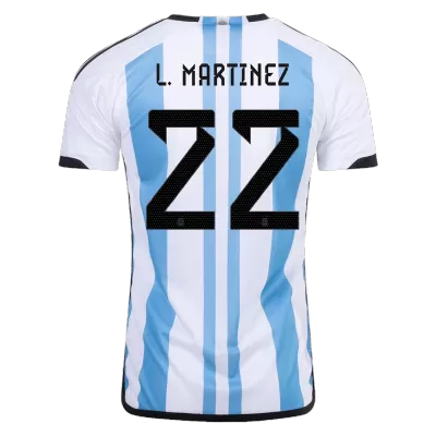 L. MARTINEZ #22 Argentina Soccer Jersey Champions 3 Stars Home Custom World Cup Jersey 2022 - soccerdiveshop