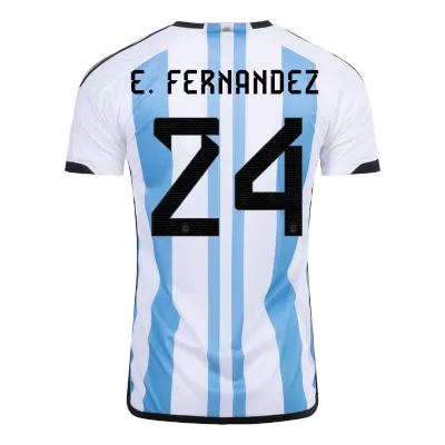 E. FERNANDEZ #24 Argentina Soccer Jersey Three Stars Jersey Champion Edition Home Custom World Cup Jersey 2022 - soccerdiveshop