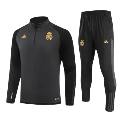 Men's Real Madrid 2 Piece Set Soccer Tracksuit 2023/24 Black - soccerdiveshop